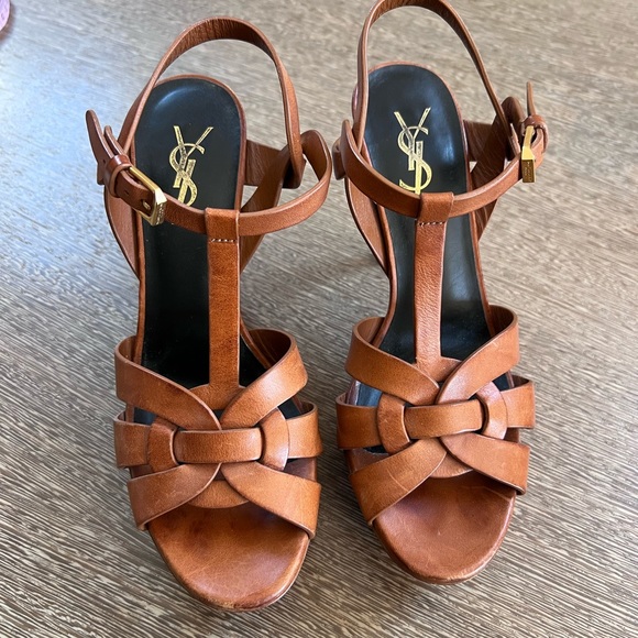 YSL Saint Laurent Tribute platform heels tobacco leather sz 36.5 - Picture 4 of 14